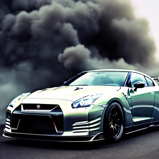 Prompt: Nissan gtr burn out 