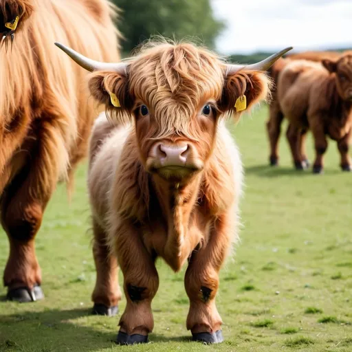 Prompt: Baby highland cow with short legs and big cow eyes