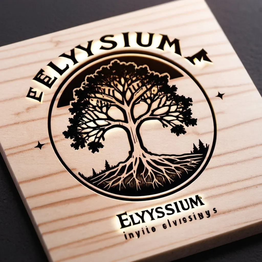 Prompt: logo with laser and tree for a laser engraving company named "Elysium Designs"