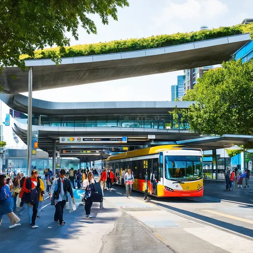 Prompt: A future,vibrant bus interchange