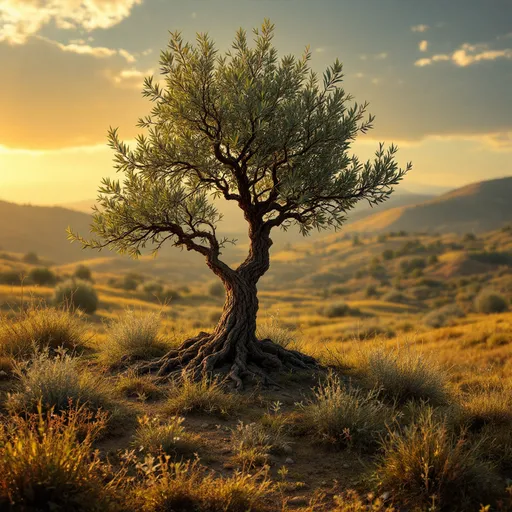 Prompt: An olive tree (a strong symbol of Palestine) being uprooted or cut down, with chainsaws or hands marked with the American and Israeli flags.