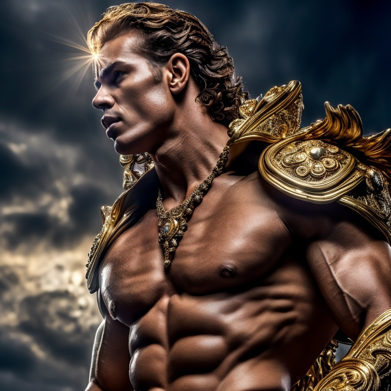 Prompt: Powerful, masculine full-body, alein face, portrayal of the god almighty, radiant golden glow, majestic pose, divine aura, high-quality, detailed muscles, godlike presence, regal and imposing, epic, grandiose, extravagant, ultra HD, oil painting, divine, majestic, powerful, masculine, radiant, detailed muscles, regal pose, grandiose atmosphere