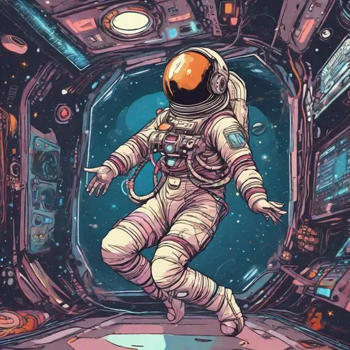 Prompt: woman astronaut, dancing alone to deep electronic music