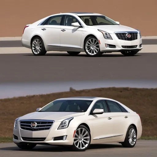 Prompt: 2013 Cadillac XTS by Cadillac Fastback Roof Type Four-Door Wider And Taller Organic Little Bit More Squared-Off it Looks like a Hyundai Sonata Toyota Avalon Toyota Camry Mercedes-Benz E-Class BMW 5 Audi A6 Chevy impala Chevy Malibu Chevy Volt Buick LaCrosse and Cadillac XTS in 2013🇺🇸