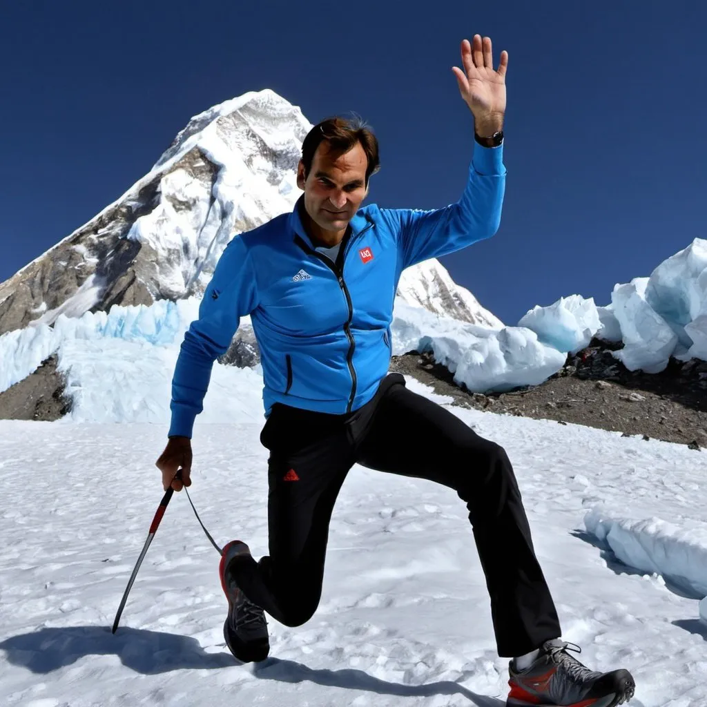 Prompt: Roger Federer erklimmt den Mount Everest.