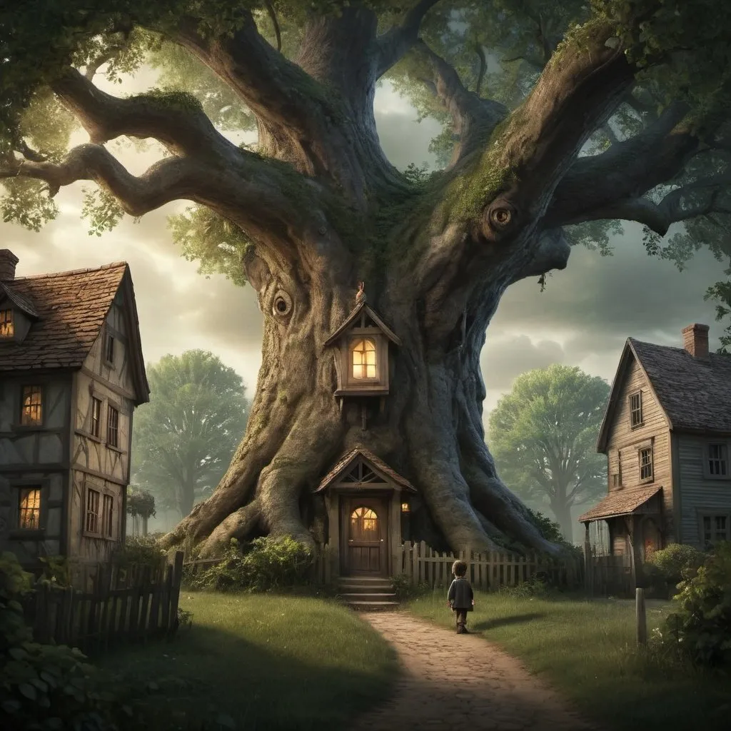 Prompt: 
Once upon a time, in a quaint little village nestled among tall, whispering trees, there lived a boy named Oliver. Oliver was a curious and adventurous child, but he harbored a secret fear that haunted him every night—the shadows of a towering oak tree outside his bedroom window.