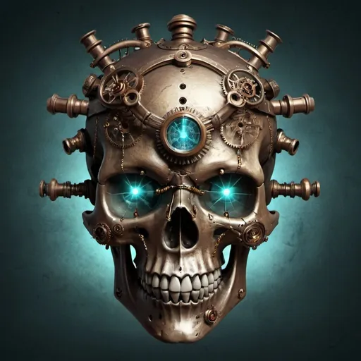 Prompt: A skull with the magic of the avatar, steampunk