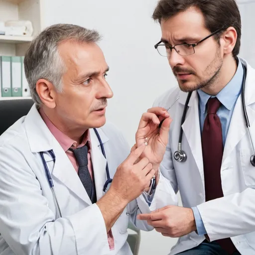 Prompt: A ent doctor is consulting the patient in his ear