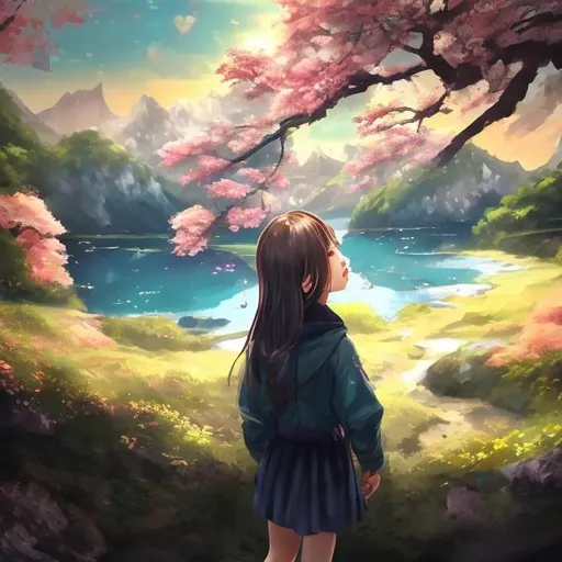 Prompt: A girl in a beautiful scenery
