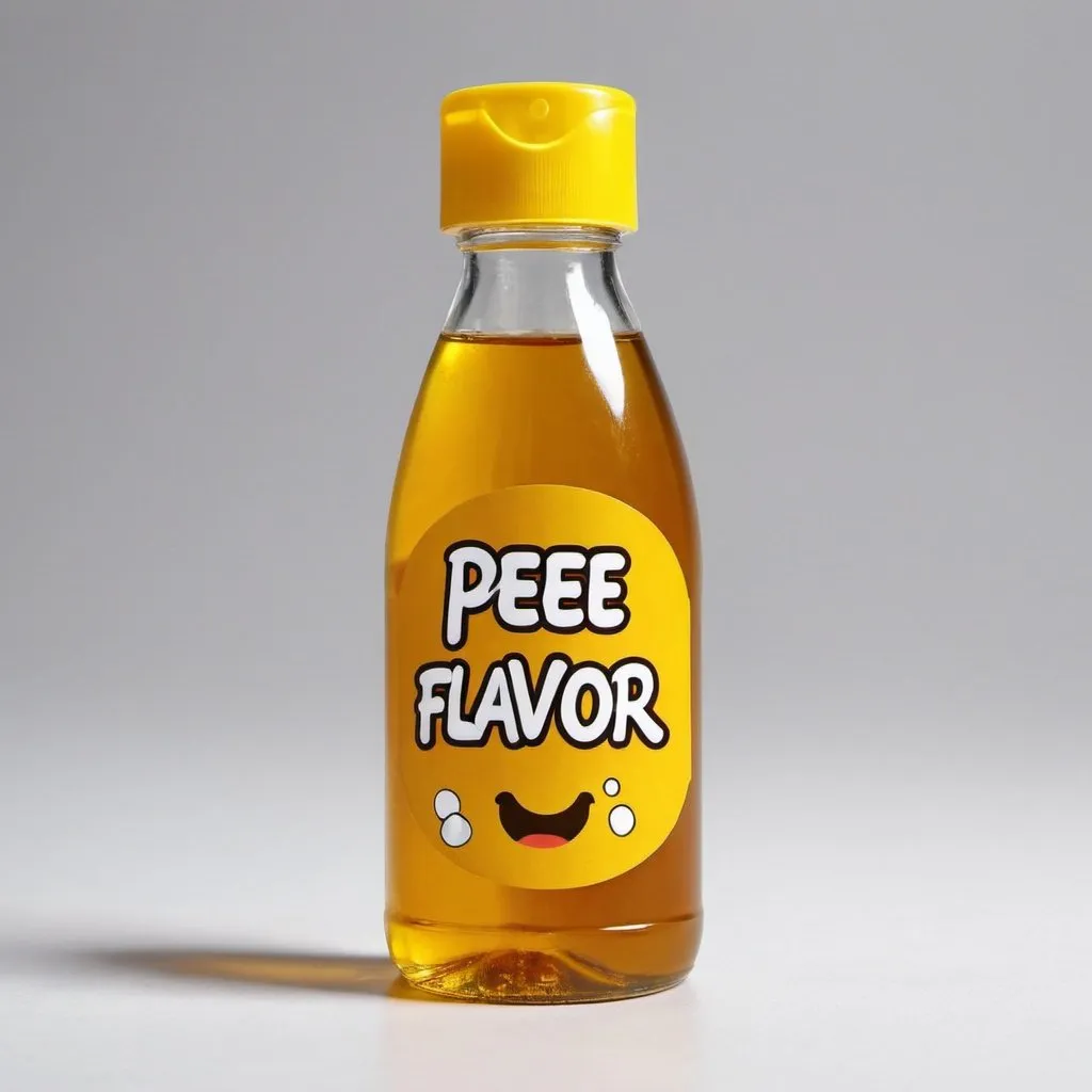 Prompt: 
a bottle of pee that says poop flavor