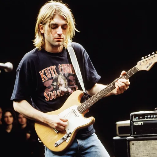 Prompt: kurt cobain smashing a guitar

