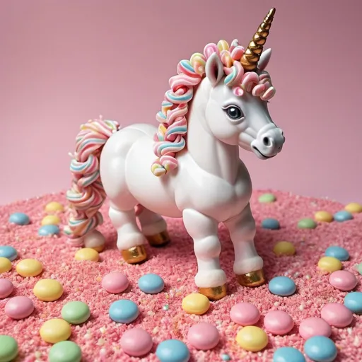 Prompt: photo realistic baby unicorn in feild made of candy

