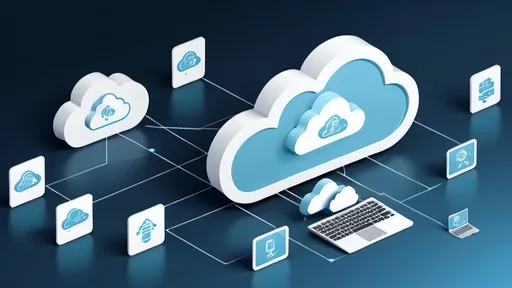 Prompt: A banner showcasing cloud computing with cloud icons, data transfer symbols, and server illustrations. Use a light blue and white color scheme to convey the concept of cloud technology.