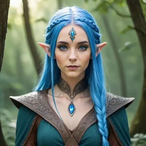 Prompt: Elven Earth mage with Blue Hair
