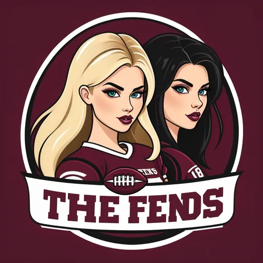 Prompt: A girly logo for a fantasy football team named "the tight ends" featuring a blonde girl and dark brunette haired girl