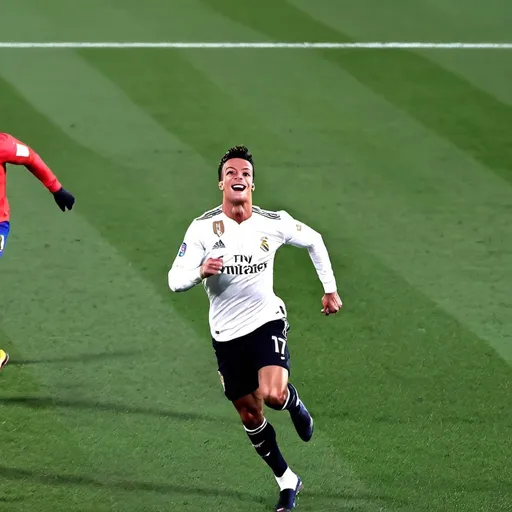 Prompt: make a picture of cristiano being chased by trump