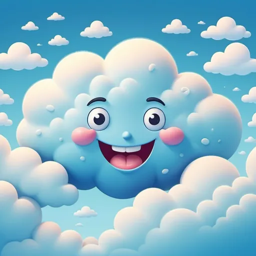 Prompt: a cartoon cloud with happy face, rounded shapes cute

