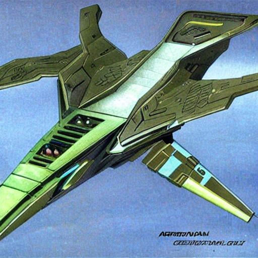 Prompt: centered Romulan Warbird, concept art by Andrew Probert, 80s