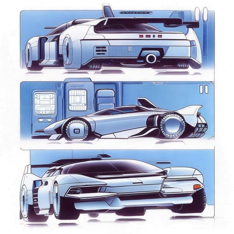 Prompt: A retri scifi concept car in the style of carmageddon and an 80s low budget horror movie and Robocop