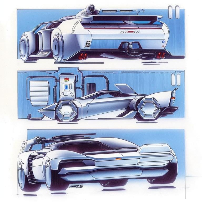 Prompt: A retri scifi concept car in the style of carmageddon and an 80s low budget horror movie and Robocop