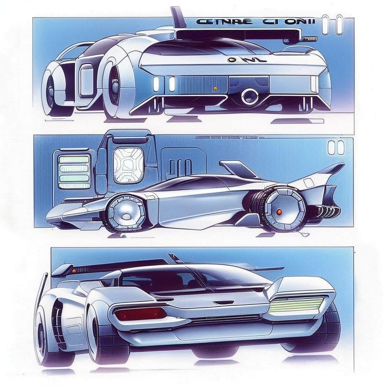 Prompt: A retri scifi concept car in the style of carmageddon and an 80s low budget horror movie and Robocop