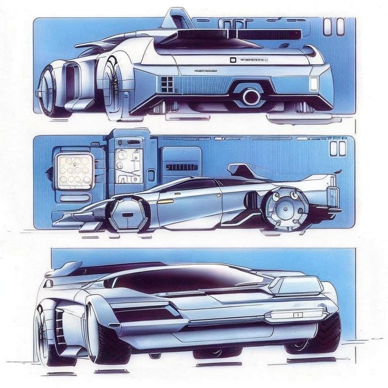 Prompt: A retri scifi concept car in the style of carmageddon and an 80s low budget horror movie and Robocop