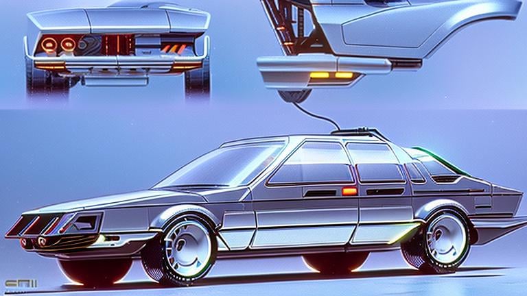 Prompt: A retri scifi concept car in the style of carmageddon and an 80s low budget horror movie and Robocop