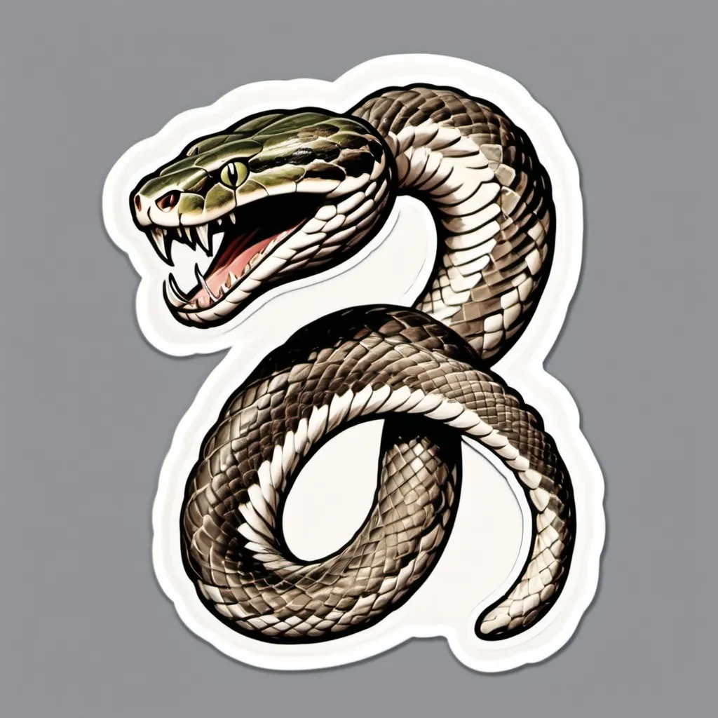 Prompt: Snake, Antique Illustration, large fangs, white background