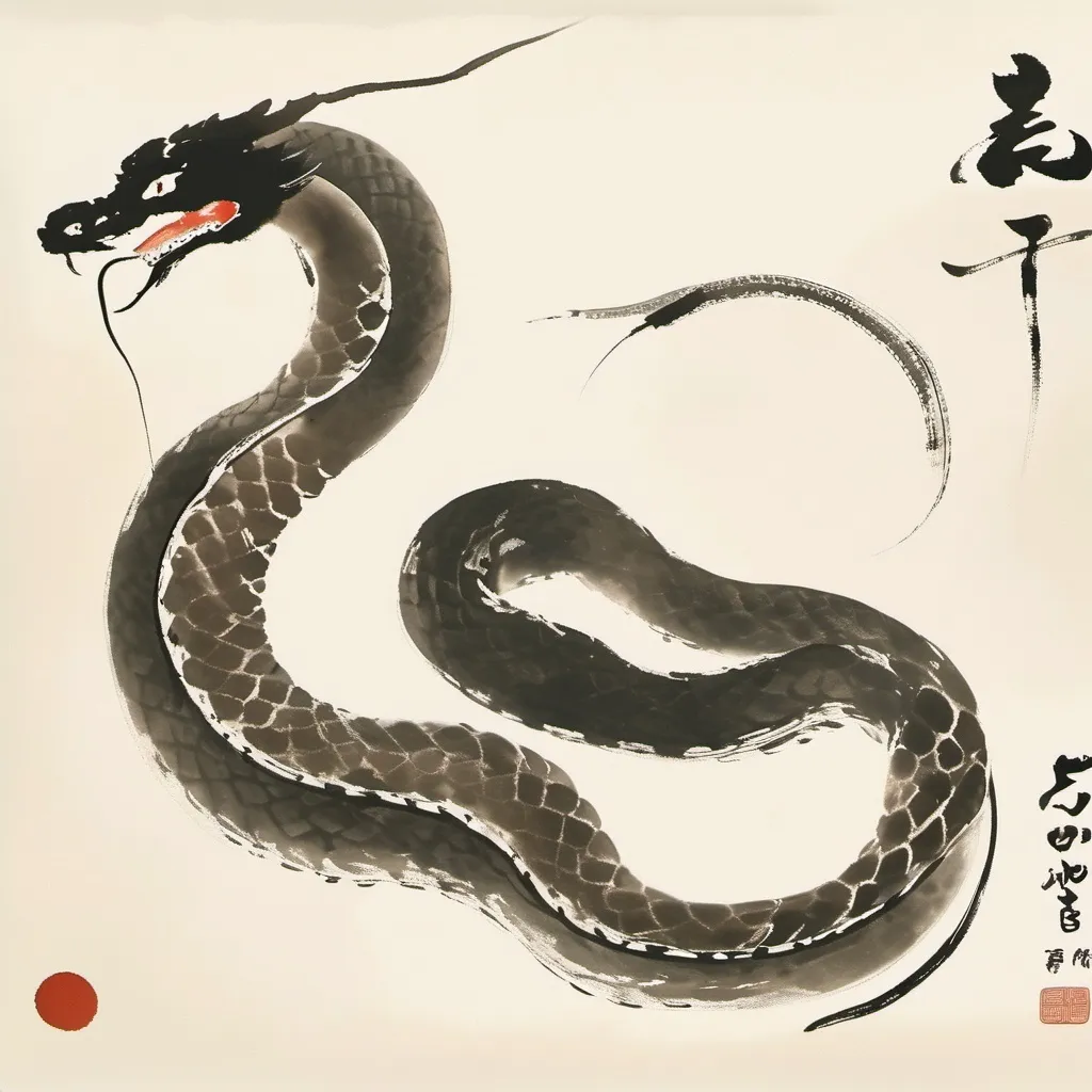 Prompt: Japanese art, Snake, Antique Illustration, large fangs,  simple lines, fierce, mouth open