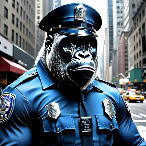 Prompt: A gorilla dressed as a police officer in an alternate timeline Manhattan