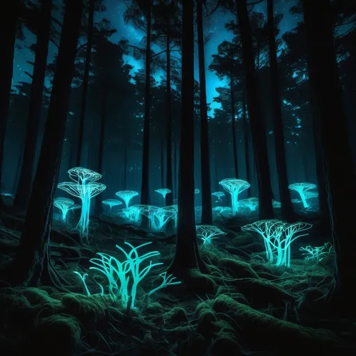 Prompt: Bioluminescent forest