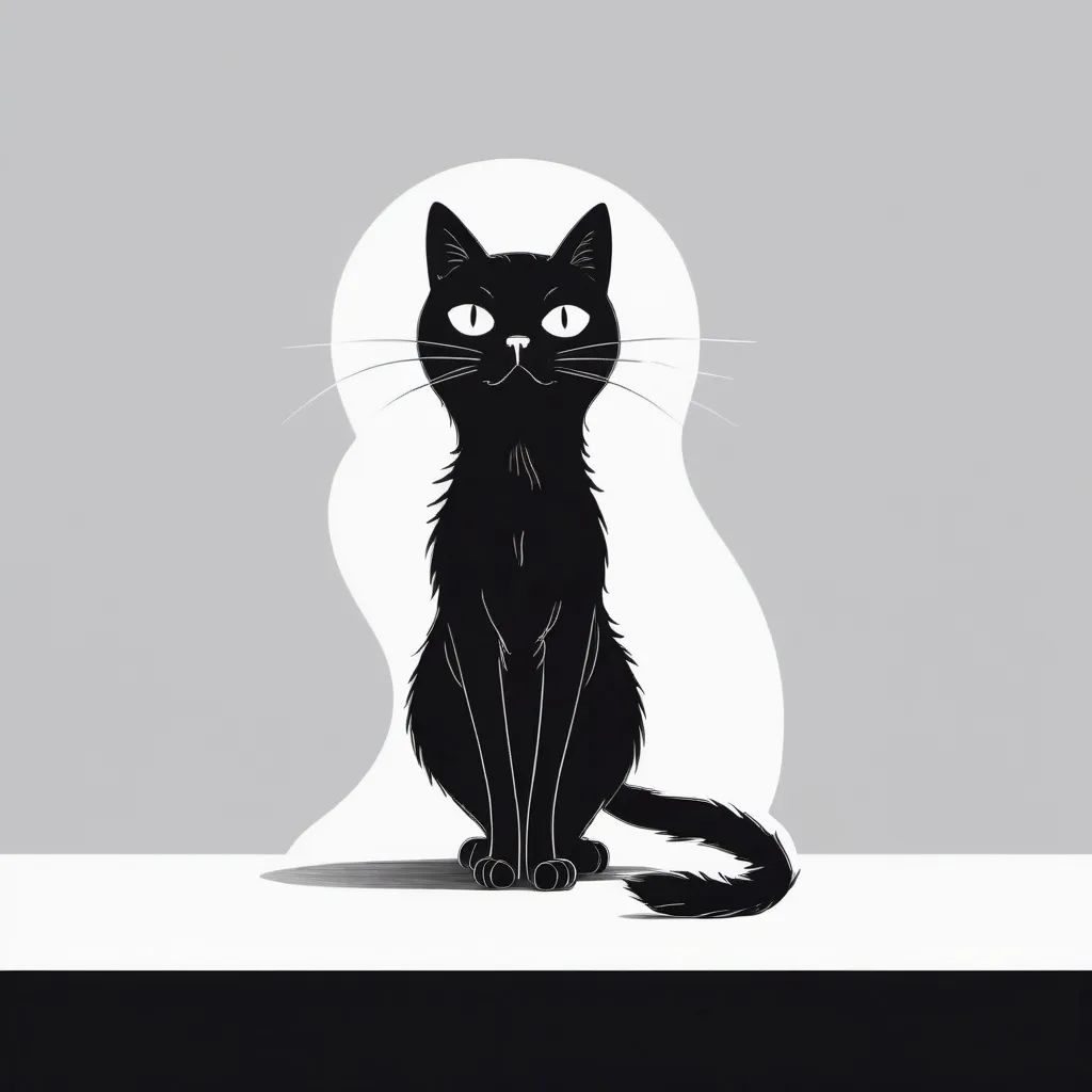 Prompt: Black and white line art with a scared black cat, with the fur all up, and the body curved on the back, and with the mouth open and eyes open wide