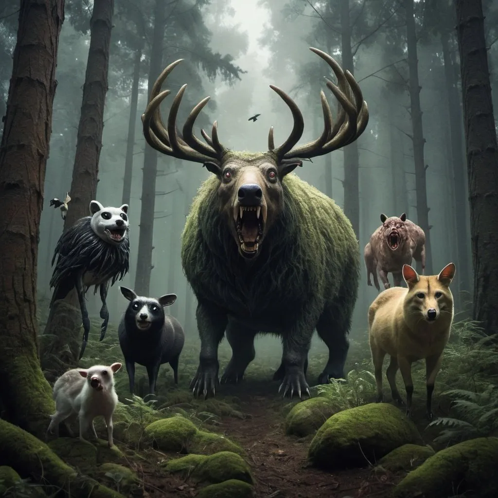 Prompt: Forest with horrifying animals