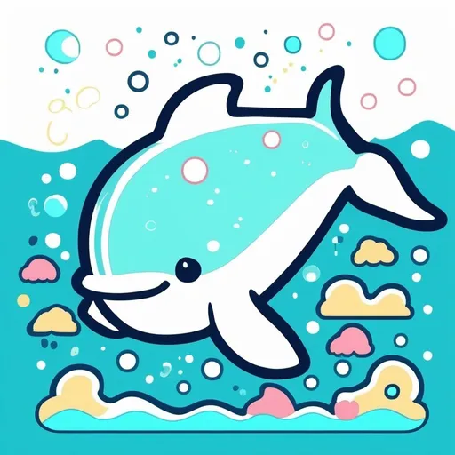 Prompt: a cure baby dolphin, whimsical, thin line art, flat color illustration, high quality