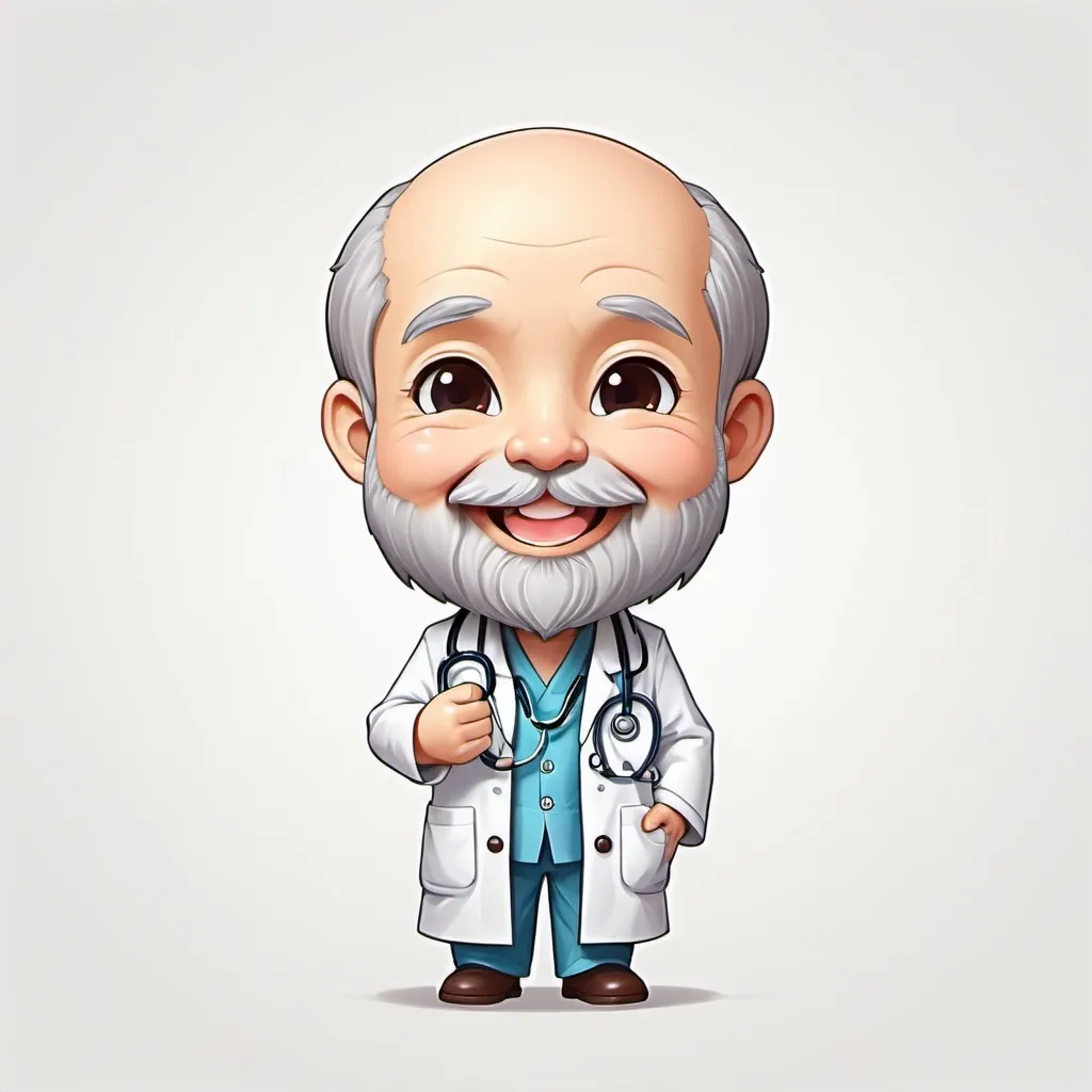 Prompt: Chibi kawaii cute cartoon 2d illustration, White background, Hipicrates historic figure medicine 