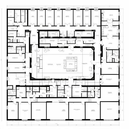 Prompt: A detailed CAD drawing of a floor plan, 10,000 square foot with 12 separate commercial kitchens