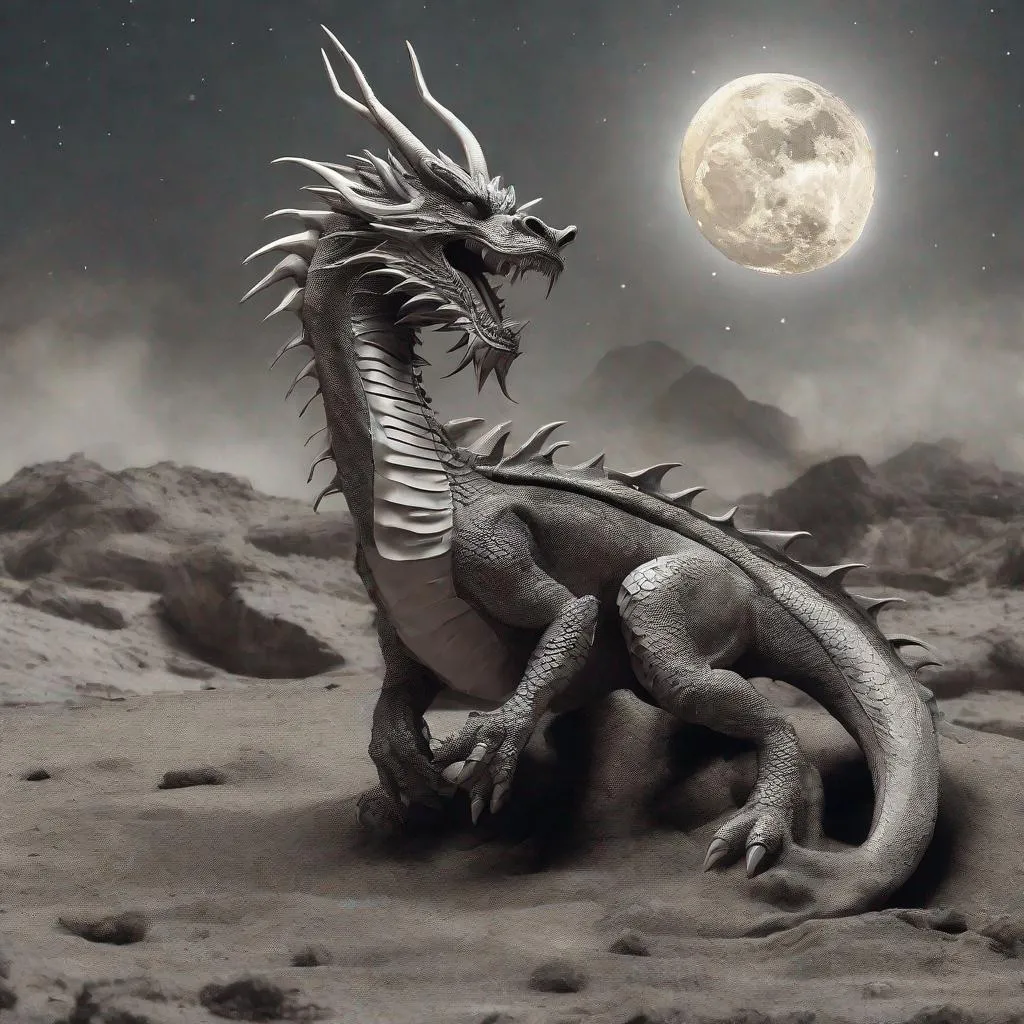 Prompt: dragon on the moon