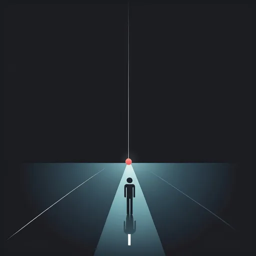 Prompt: Minimalist illustration depicting the distance between two points, unreachable connection, isolated, no communication, minimalistic style, simple design, symbolic representation, cool tones, stark contrast, emotional depth, atmospheric lighting