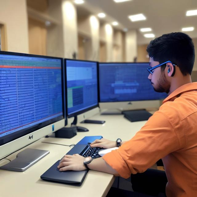 Prompt: A person sitting at a computer desk while he is using Teamleader software
