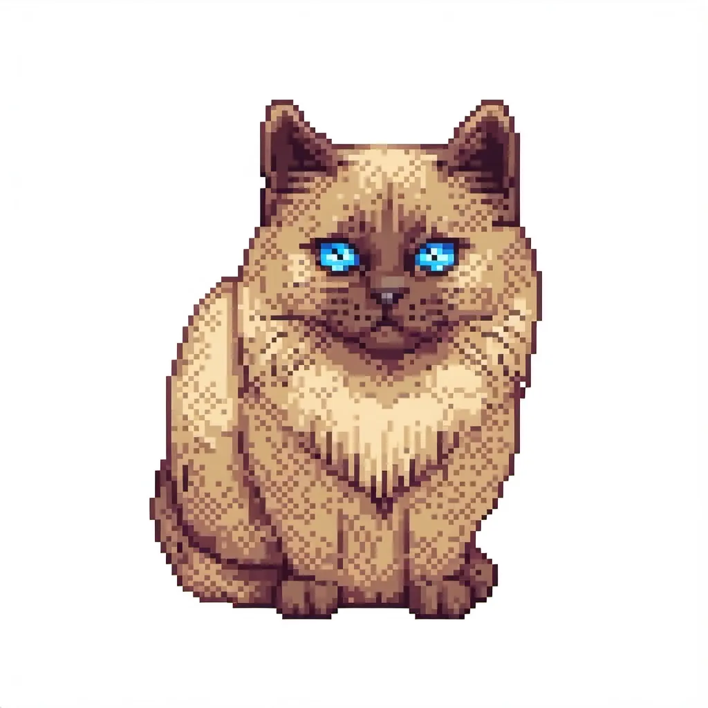 Prompt: A fluffy Himalayan or Siamese cat with big blue eyes, a dark face and dark ears