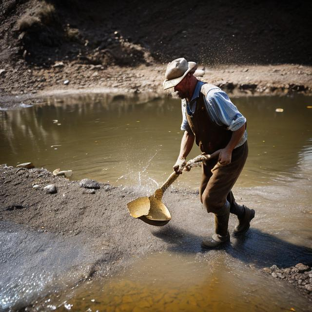 Prompt: Canadian, Gold Miner, Rushing, Gold Panning, Mining, Man