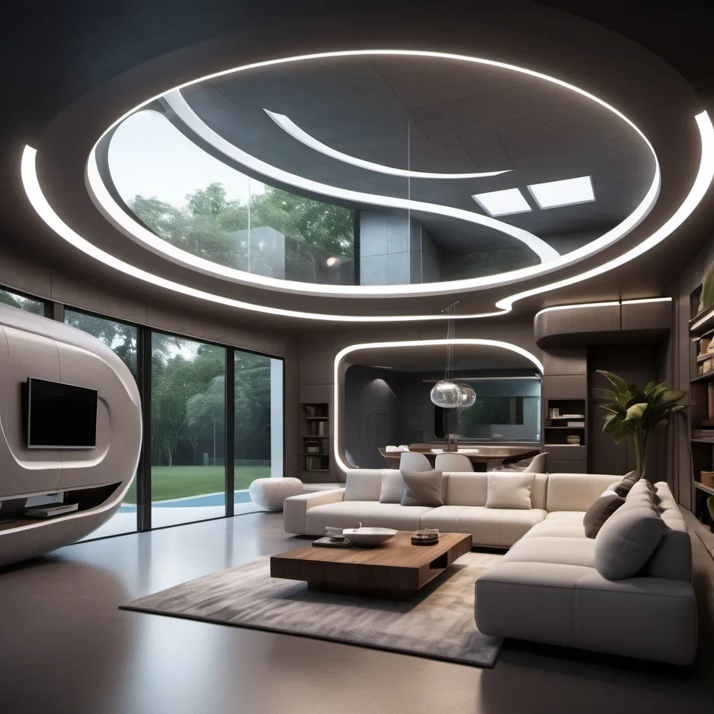 Prompt: create a futuristic house  and its every room
