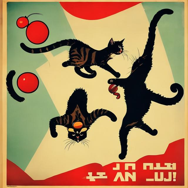 Prompt: cat juggling, style of propaganda posters
