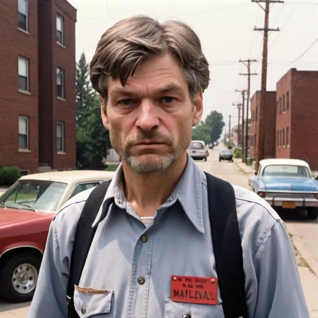 Prompt: Ted Kaczynski as a mailman in the ghetto  