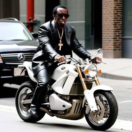 Prompt: make p diddy riding a  moto bike


