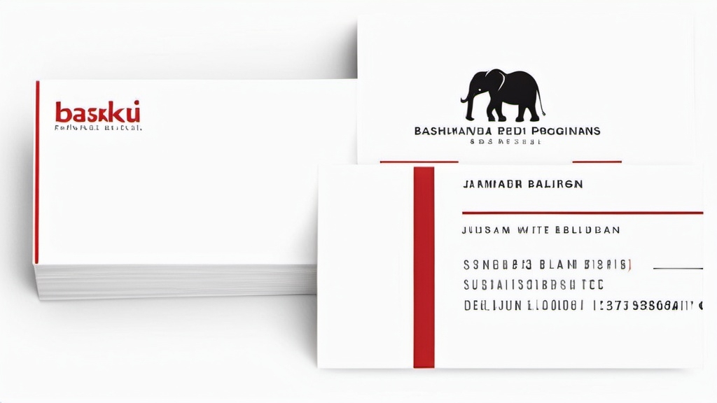 Prompt: a white business card with a picture of an elephant on it's back side and a red and white logo on the front, Basuki Abdullah, private press, official media, a digital rendering