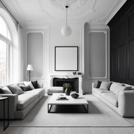 Prompt: White, black and grey interior in different styles without furniture