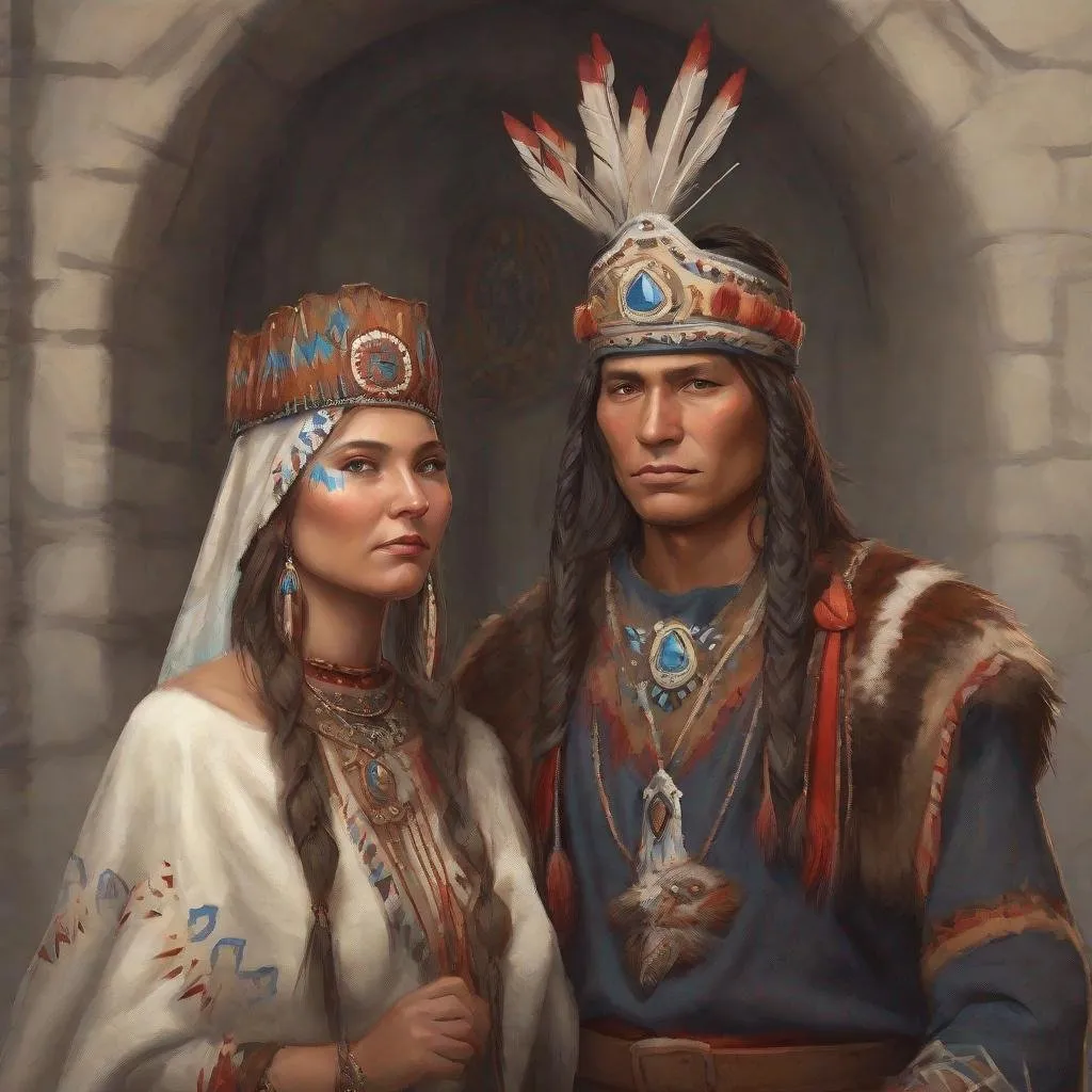 Prompt: native american man and russian empress, medieval wedding, realistic