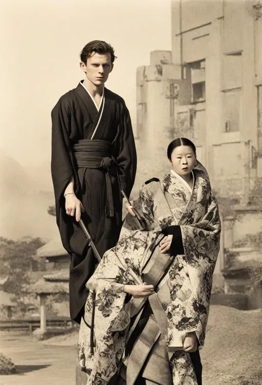 Prompt: tom holland and japanese geisha