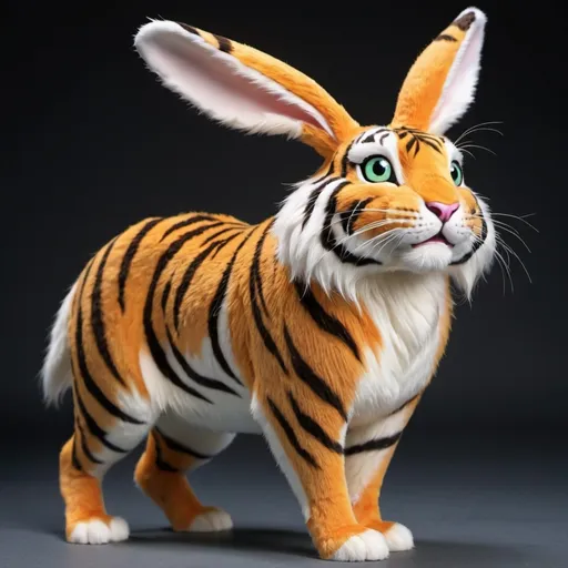 Prompt: An animal that is a tiger bunny hybrid 